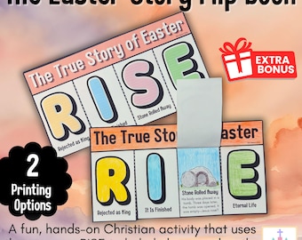 Manualidad de libro giratorio con la historia de Pascua de resurrección / Actividad cristiana de Pascua para niños / Biblia imprimible para la escuela dominical