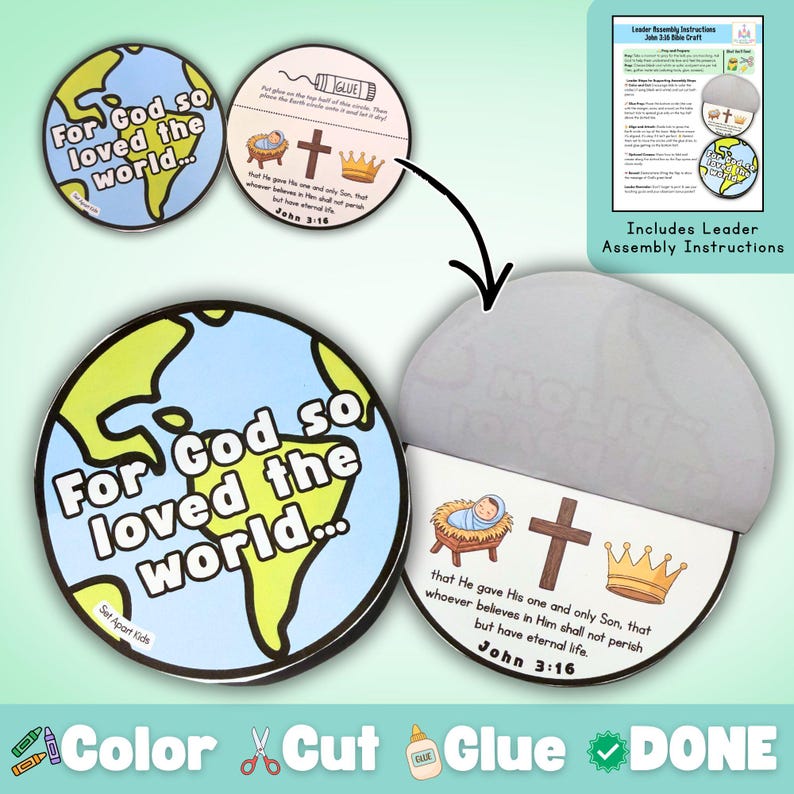 John 3:16 Bible Craft - Sunday School Printable Activity - for God so