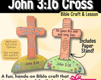 Manualidad de la Cruz de Juan 3:16 para niños con soporte de papel / Actividad cristiana para la escuela dominical del Viernes Santo / Manualidad bíblica de Pascua