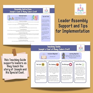Puede incluir: Material educativo para un proyecto de manualidades infantiles, con instrucciones y una gu&iacute;a did&aacute;ctica. Los documentos incluyen texto e ilustraciones relacionadas con la historia de la t&uacute;nica de Jos&eacute;, con enfoque en la escritura y los objetivos de aprendizaje.