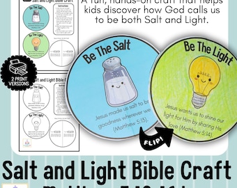 Manualidad bíblica de Sal y Luz para niños / Mateo 5:13-16 Actividad y lección de la escuela dominical