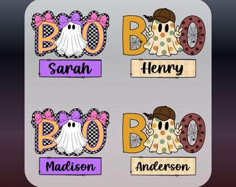 Personalized Kids BOO Ghost DTF Transfer, Custom Halloween Shirt Print for Boys and Girls, Cute Name Ghost Design, Ready to Press