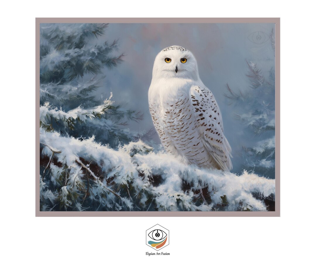 Majestic Snowy Owl Painting | Winter Wildlife Bird Portrait Art Print ...