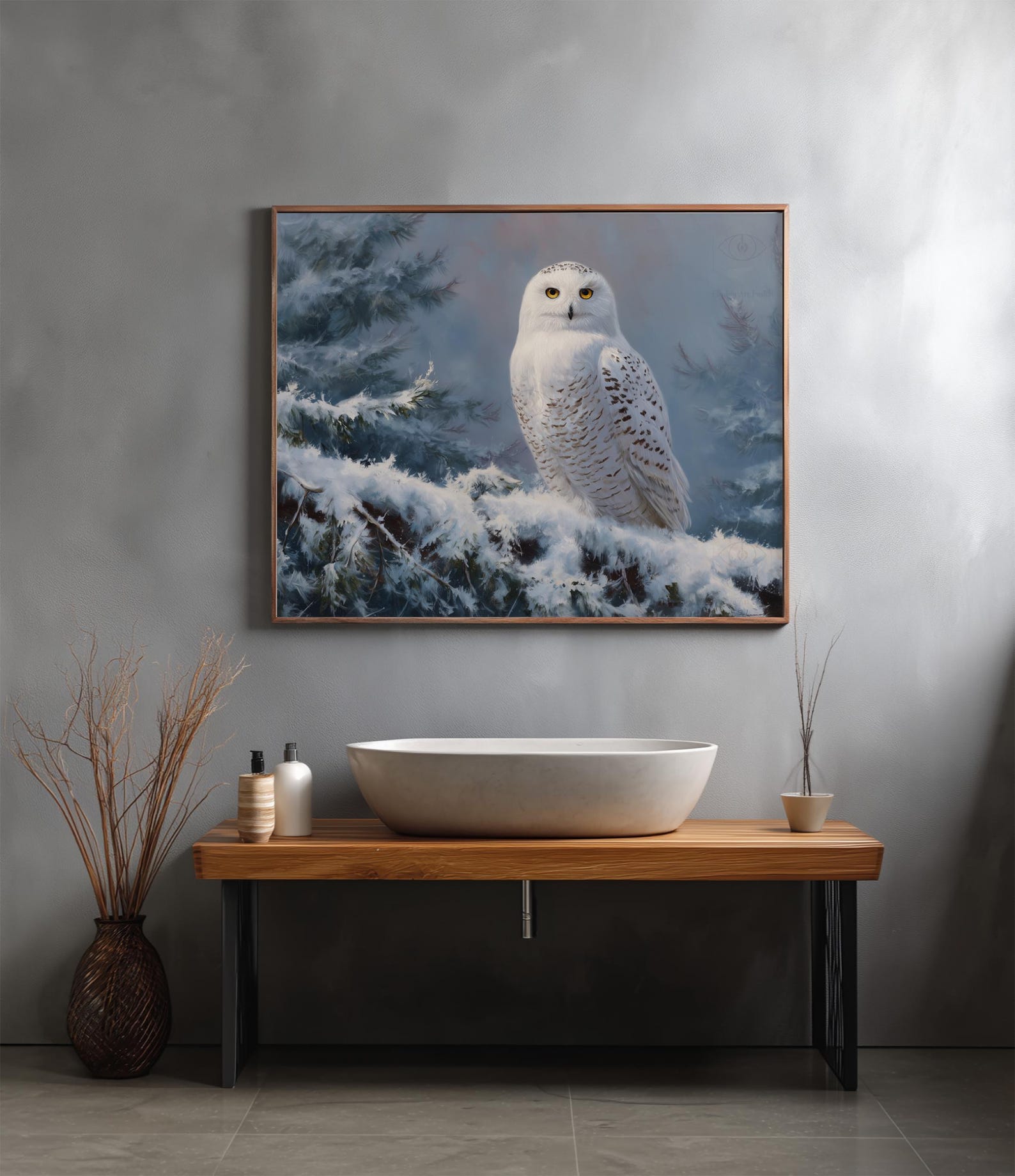Majestic Snowy Owl Painting | Winter Wildlife Bird Portrait Art Print ...