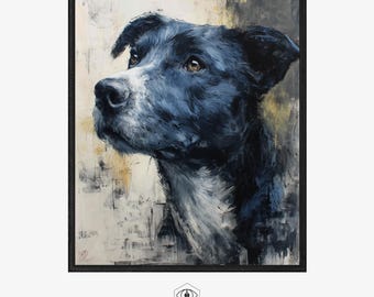 Black Dog Portrait Art Print, Expressive Canine Wall Art, Modern Pet Lover Gift, Abstract Textured Dog Painting, Contemporary Animal Decor