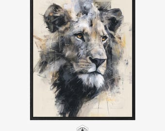 Majestic Lion Portrait Art Print, Expressive Big Cat Painting, Modern Wildlife Wall Art, Abstract Safari Home Decor, Lion Lover Gift Idea