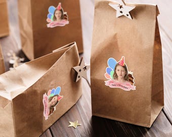 Custom Birthday Die Cut Sticker with Photo - Personalized Party Favor Labels for Kids - Birthday Stickers for  Candy Packs, Gift boxes
