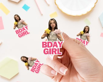 Custom Photo Birthday Stickers, BDAY Girl Die Cut Label, Personalized Party Gift Box Sticker, Birthday Favor Trendy Decal for Her