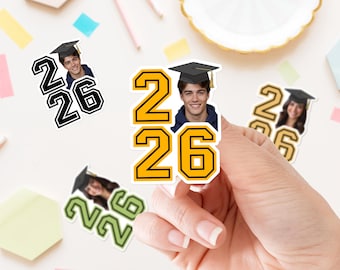 Custom Graduation Face Stickers Class of 2026 Personalized Head Decals for Party Favors Graduation Cap Photo Stickers Grad Party Decorations