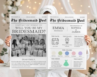 Personalized Bridesmaid Proposal Newspaper – Custom Maid of Honor Gift, Wedding Party Invitation Keepsake