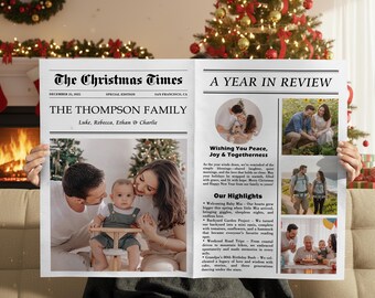 Personalized What A Year Family Newspaper with Photo, Custom Christmas Times Printable Newspaper Keepsake Gift, Holiday Decoration