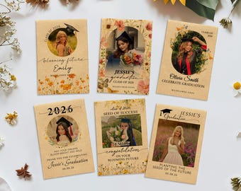Custom Photo Graduation Seed Packet Favors, Class of 2026 Wildflower Seeds