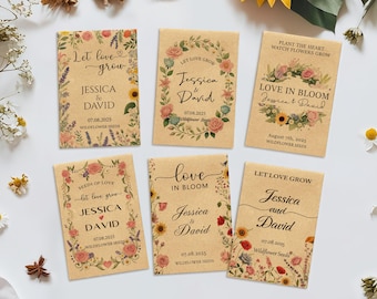 Wildflower Seed Packets Wedding Favors Personalized Let Love Grow Custom Seed Envelopes for Bridal Shower Rustic Floral Garden Decor