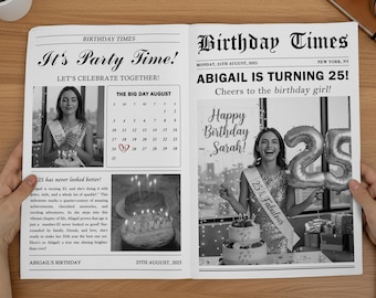 Editable Birthday Newspaper Invitation – Custom Newspaper Birthday Keepsake – Baby Announcement – Printed and Shipped – Photo Prop