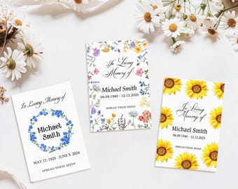 Personalized Funeral Favors Seed Packets Memorial Celebration of Life Gift In Loving Memory Sunflower Forget Me Not Seeds Remembrance Favor