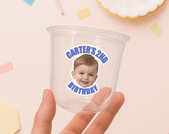 Custom Kids Face Cup Stickers – Personalized Birthday Party Labels with Photo & Name - Fun Custom Cup Decals for Kids Birthday Favors