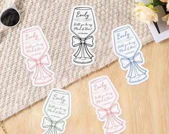 Personalized Wine Glass Bridesmaid Proposal Card Maid of Honor Gift Box Stuffer Minimalist Die Cut Bow Note Card
