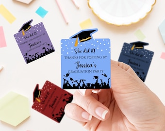 Personalized Graduation Favor Stickers Thanks for Popping By Labels Custom Grad Party Treat Bag Tags College High School Decorations Girl