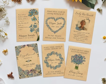 Personalized Funeral Favors Seed Packets, Forget-Me-Not Seeds Included, Celebration of Life Memorial Gifts, Custom Sympathy Keepsake