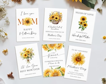 Mother's Day Sunflower Seed Packet Favors with Seeds Included Custom Mom Gift Let Love Grow Personalized Seeds for Mother Day