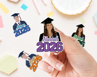 Custom Graduation Stickers with Photo Class of 2026 Personalized Grad Party Favors Labels for Cups Goodie Bags and Graduation Invitations