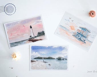 Florida Reise-Postkarten-Set, Miami & Miami Kunstdruck, Küstenurlaub Souvenir und Wanddekoration