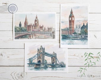 London & Edinburgh Postcards|  UK Cityscape Art Prints, UK Travel Souvenir, British Gift