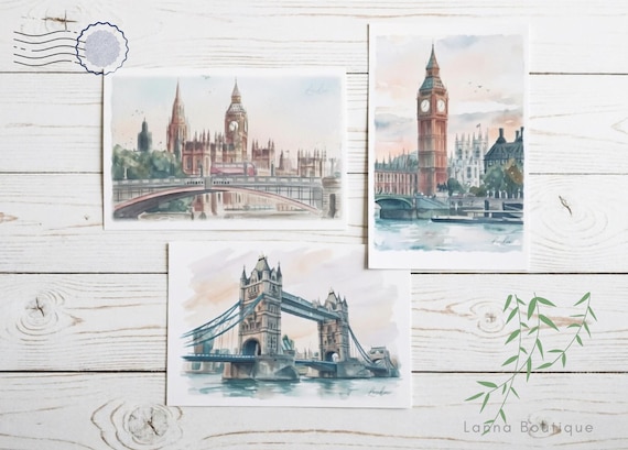 London & Edinburgh Postcards|  UK Cityscape Art Prints, UK Travel Souvenir, British Gift