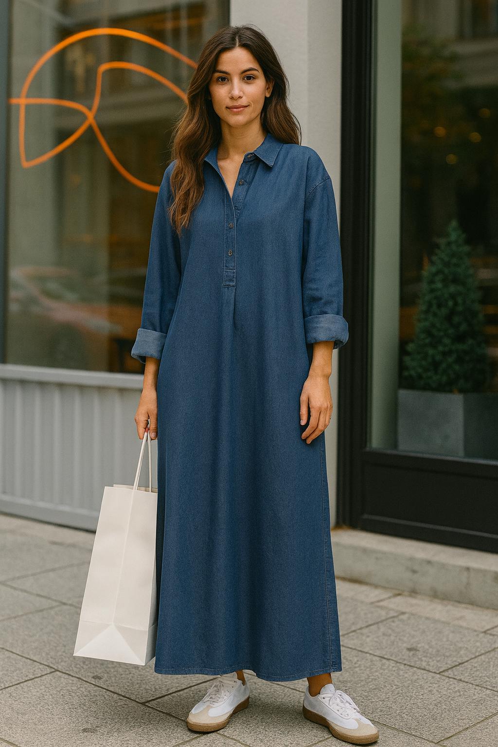 white christmas dresses Women’s Denim Maxi Shirtdress – Wash Lab Monterey Blue / M main image 0