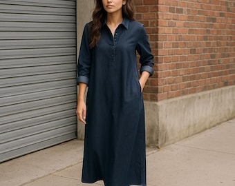 Denim Maxi Shirt Dress: Casual Long Sleeve Button-Down Outfit Denim Maxi Shirt Dress: Casual Long Sleeve Button-Down Outfit