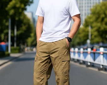 Men’s Cotton Cargo Pants | Casual Spring Summer Joggers | Lightweight Work & Outdoor Trousers