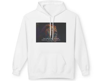 Sudadera con capucha con retrato de león y cita inspiradora, arte de nebulosa colorida