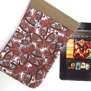 Retro Butterfly Tablet Sleeve with Soft Cotton Lining, fits iPad Mini, 7 inch Kindle, Nook Color, more