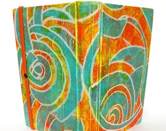 iPad Mini Book Cover, Hand Painted in Orange and Blue Swirls, for Art Lovers, Also Fits Kindle Fire 7 inch, Nexus 7,  LG G Pad 7 & 8