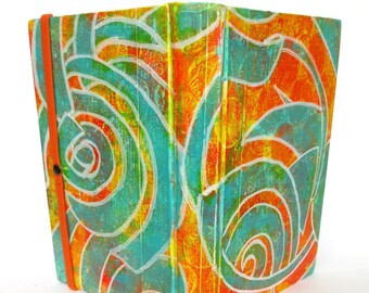 iPad Mini Book Cover, Hand Painted in Orange and Blue Swirls, for Art Lovers, Also Fits Kindle Fire 7 inch, Nexus 7,  LG G Pad 7 & 8