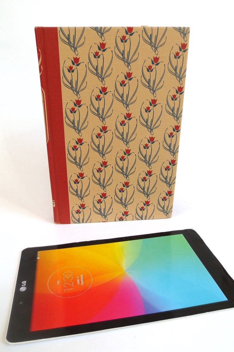 Hans Brinker Book Tablet Case Made from Vintage Hardback, Red Tulips on Front, Teal Lining, Fits iPad Mini, 7 inch Kindle Fire, Nook, LG Pad image 2