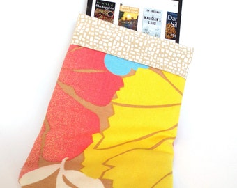 Flowery eReader Sleeve, Blue, Yellow, Red, Beige, with Abstract Lining, fits Paperwhite, Voyage, Fire HD6, Nook 4, more