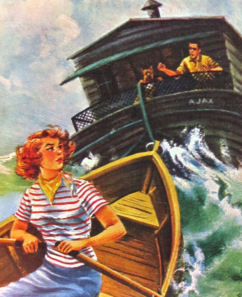 Hide your tablet in a mid-century mystery book with boats on front, blue plaid lining, Fits Kindle Fire, HD7, Fire 7, Galaxy Tab, Nook image 7