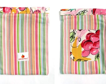 Peachy Striped Kindle Bag with Flowered Pocket, Fits Nook Color, Kindle Fire, Oasis, Basic and Paperwhite, Nexus 7 and Samsung Tab Too