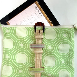 Garden Party Lime Green Bag for iPad, Kindle Fire HD and Nook HD Plus, with Woven Straw Strap image 1