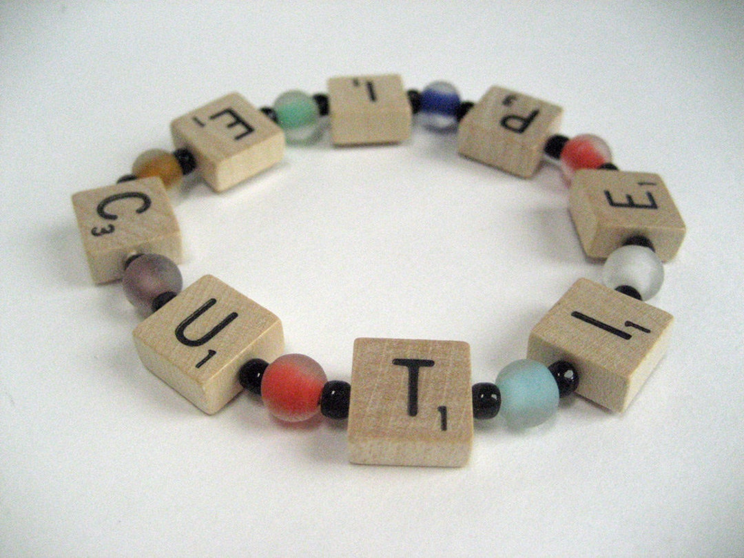 Mini Scrabble Tile Bracelet That Spells Cutie Pie, With Multicolor