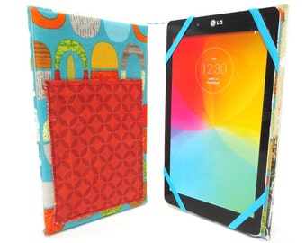 Hand-painted Book-style eReader Case in Orange, Teal and White, Fits Kindle Fire HD6, Paperwhite, Galaxy Tab, Nook 4, LG Pad F7