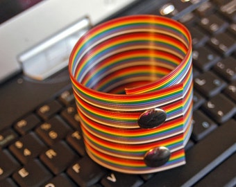 Wrist Cuff Made from Rainbow Computer Ribbon