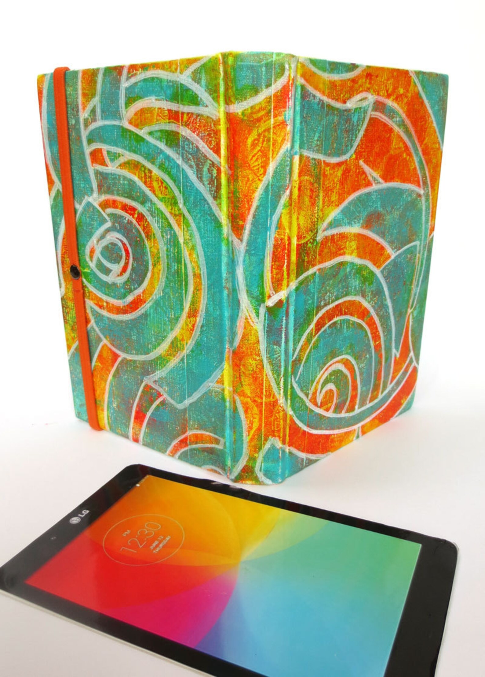 Ipad Mini Book Cover Hand Painted in Orange and Blue Swirls Etsy