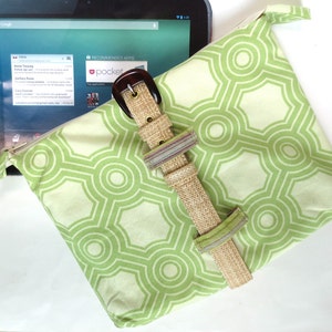 Garden Party Lime Green Bag for iPad, Kindle Fire HD and Nook HD Plus, with Woven Straw Strap image 4