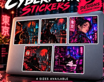 Cyberpunk Sticker, Futuristic Anime Vinyl Sticker, Neon City Art, Sci Fi Laptop Sticker, Cyberpunk Aesthetic, Gamer Gift, Japanese Art