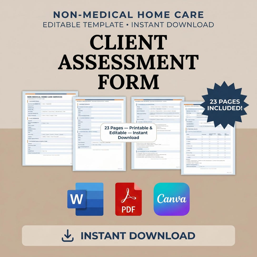 Home Care Client Assessment Form: Editable Caregiver Intake Template ...