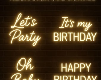 Neon Flex Sign Bundle – 4 Editable LED Neon Designs| Birthday & Party Signs | Digital Download (6mm Thickness)