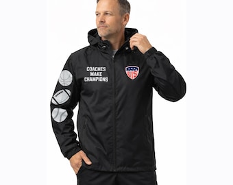 Coaches Make Champions Windbreaker | USA Flag, Lightweight Zipper Jacket