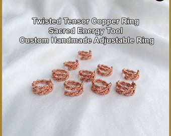 Koperen ring met gedraaide tensor – hulpmiddel voor heilige energie | Op maat gemaakte handgemaakte verstelbare ring